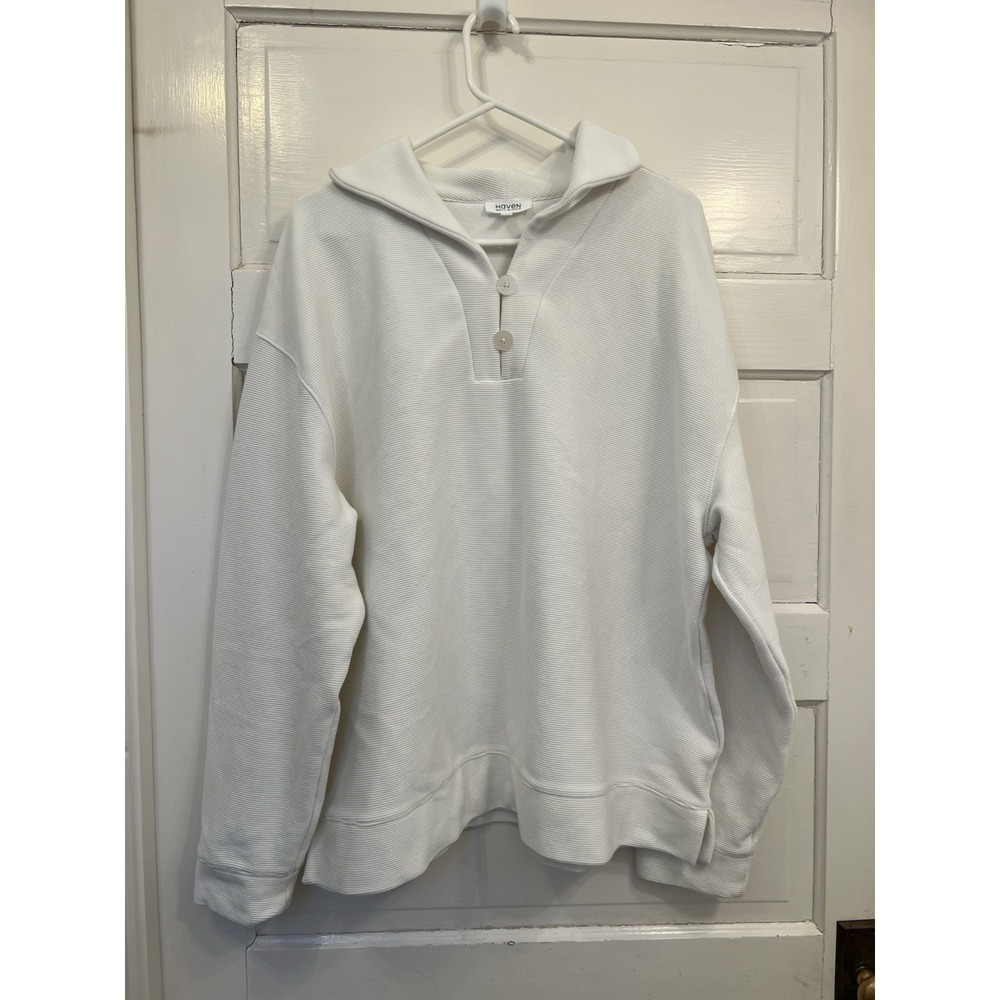 Haven Well Within Womens XXL White Chunky 2 Button Knit Sweater EUC